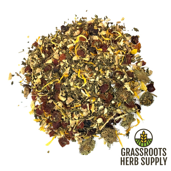 Cold and Flu Brew Wellness Tea | Loose Leaf Blend of Peppermint, Elder Flower, Rosehips, Ginger, Anise Seed, Thyme, Yarrow, Calendula Flower