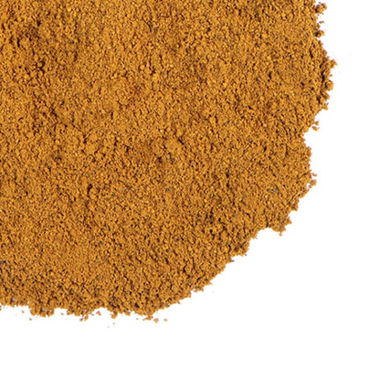 Close-up of brown powder with Grassroots Herb Supply logo below.