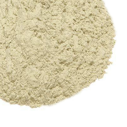 Beige powder with Grassroots Herb Supply logo on a white background