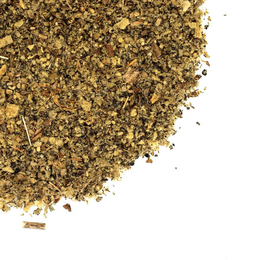 Herb mix on a white background with Grassroots Herb Supply logo.