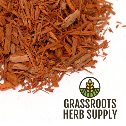 Dried wood  on a white background with Grassroots Herb Supply logo.