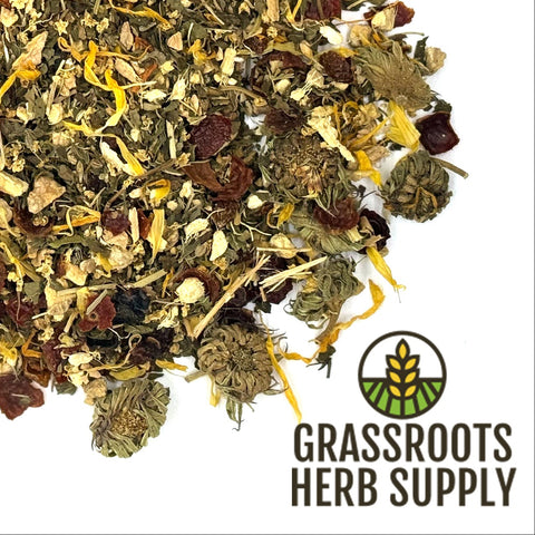 Cold and Flu Brew Wellness Tea | Loose Leaf Blend of Peppermint, Elder Flower, Rosehips, Ginger, Anise Seed, Thyme, Yarrow, Calendula Flower